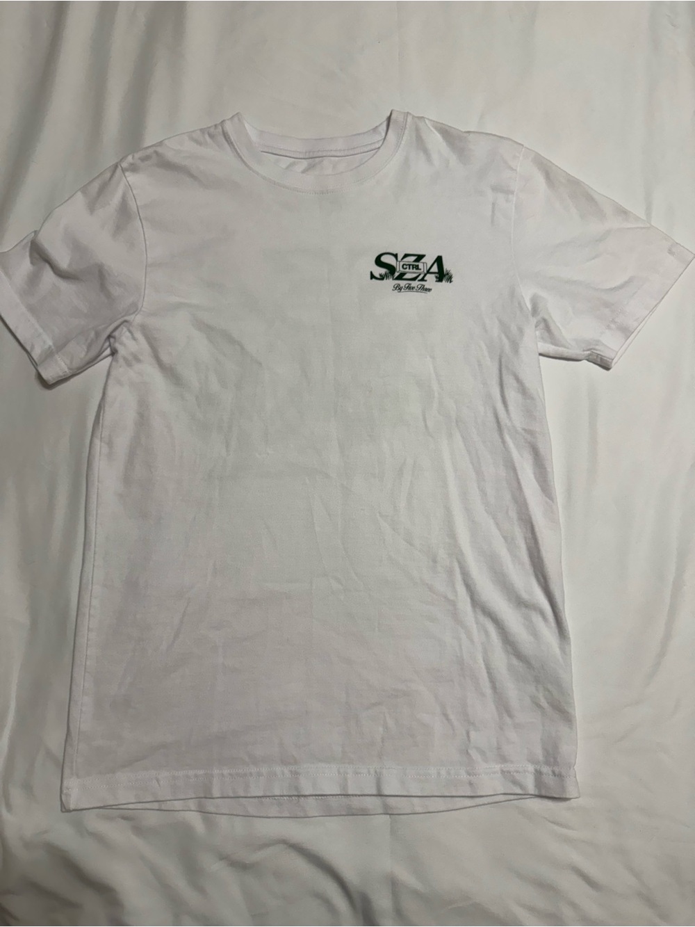 White Graphic Crewneck T-Shirt with Small Chest Logo